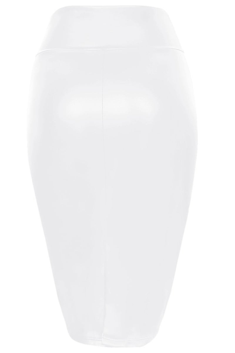 Simlu Faux Leather White Bodycon Pencil Skirt for Women - High-Waisted Midi, Size Small - Image 3
